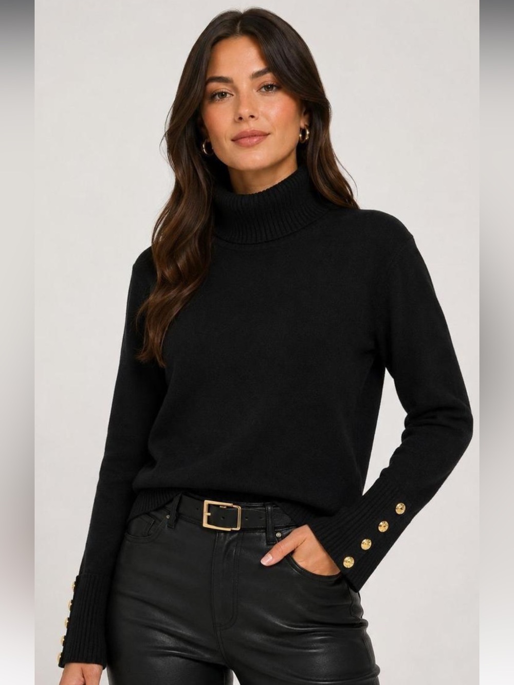 NEW Express Airy Soft novelty button black turtleneck